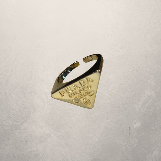 *Replica* Prada gold plated adjustable triangle logo ring OS