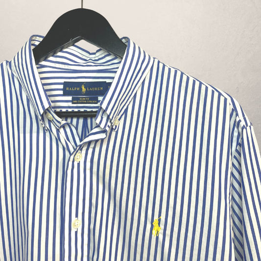 RALPH LAUREN blauw gestreept overhemd M