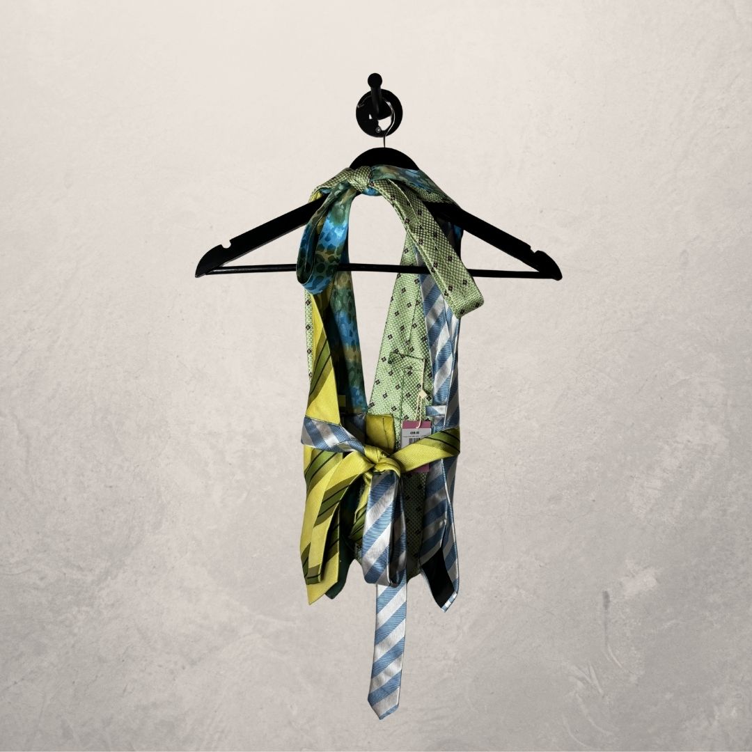 Vintage pastelblauw-groene haltertop met striksluiting - door WNDYdesign
