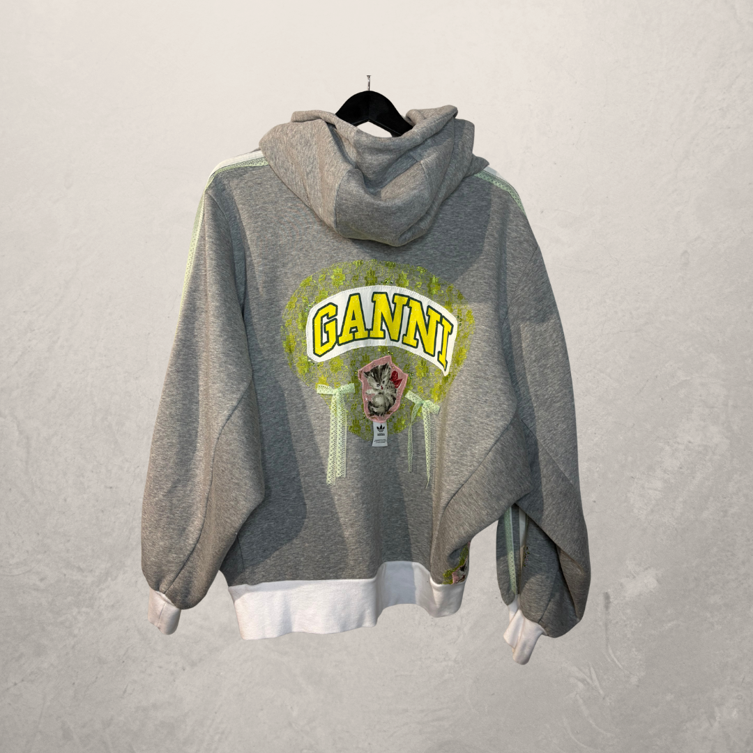 Upcycled Adidas Gray Ganni and Cats Oversized fit hoodie M- by	Aida Sans Fin
