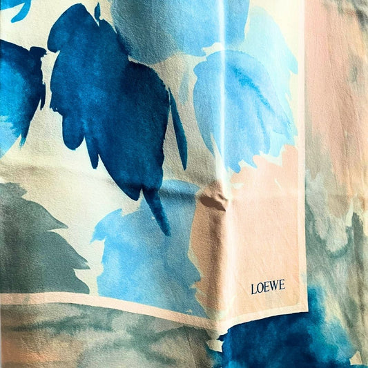 Vintage Loewe blauwe roos 100% zijden sjaal 85cm x 85cm