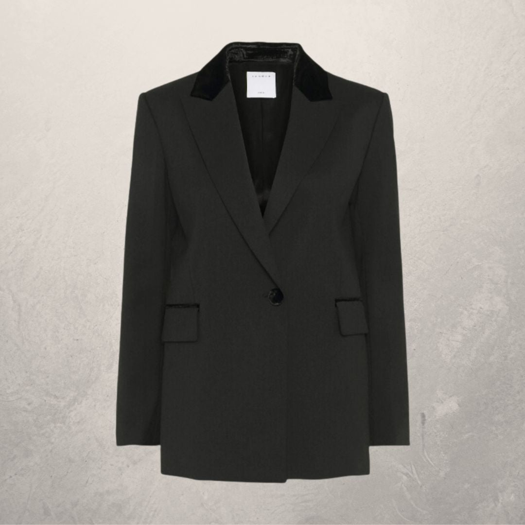 SANDRO black velvet collar fitted blazer size 36