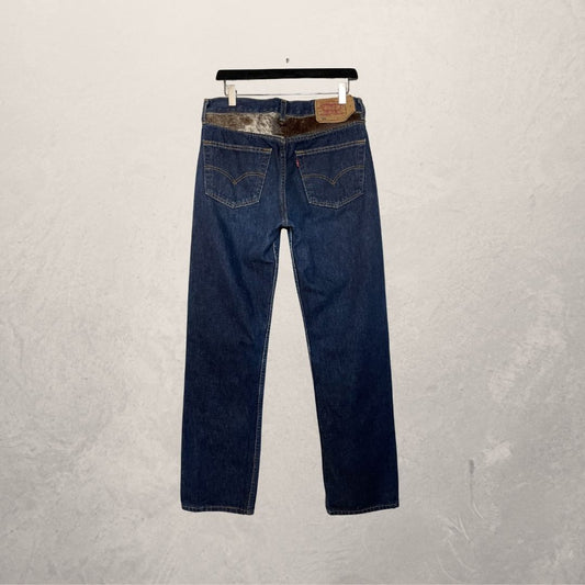 Dark blue cotton + cow skin	UPCYCLED jeans S/M	- by SESE
