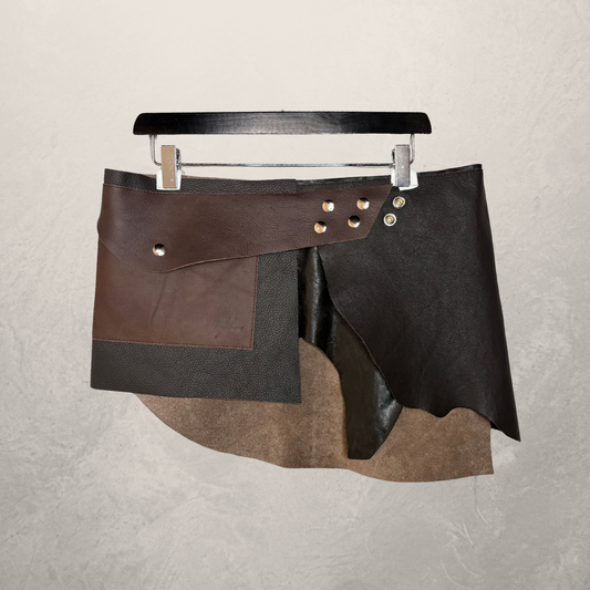 Dark brown leather belt/skirt with pocket OS - by AcidAcetico