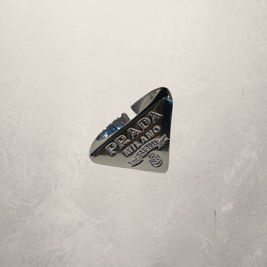 *Replica* Prada silver plated adjustable triangle logo ring OS