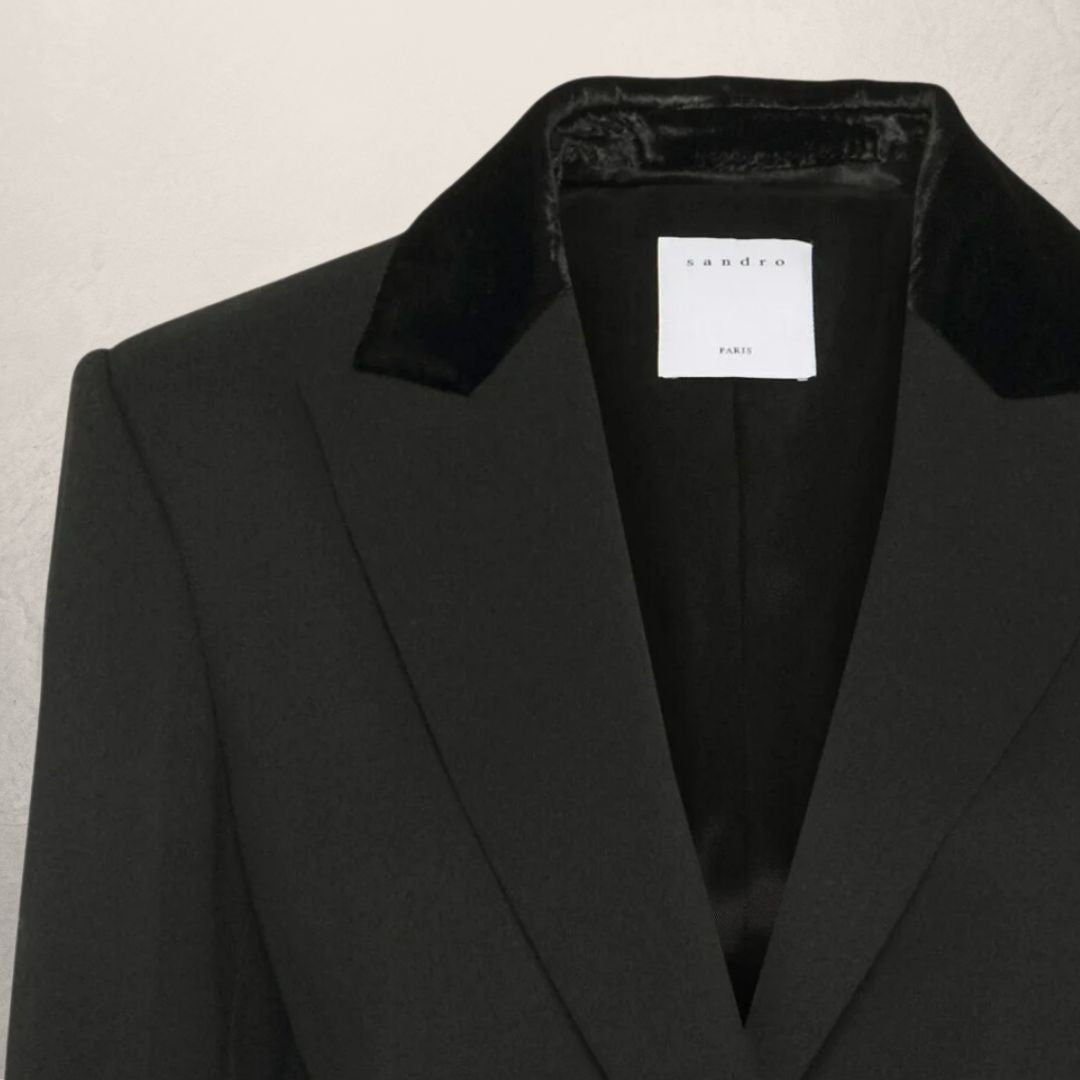 SANDRO black velvet collar fitted blazer size 36