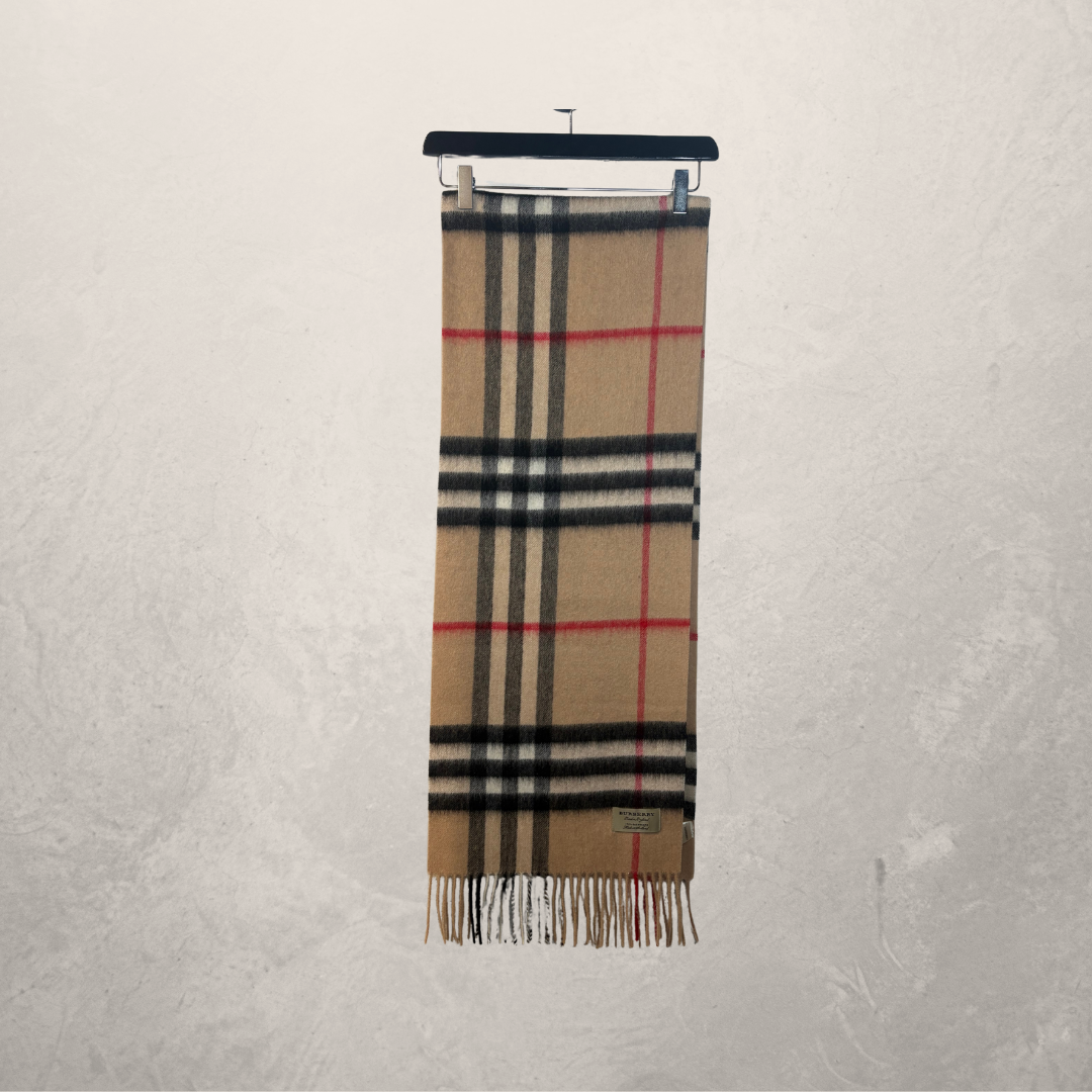 Burberry brown checkered 100% cashmere 170cm by 30 cm scarf OS