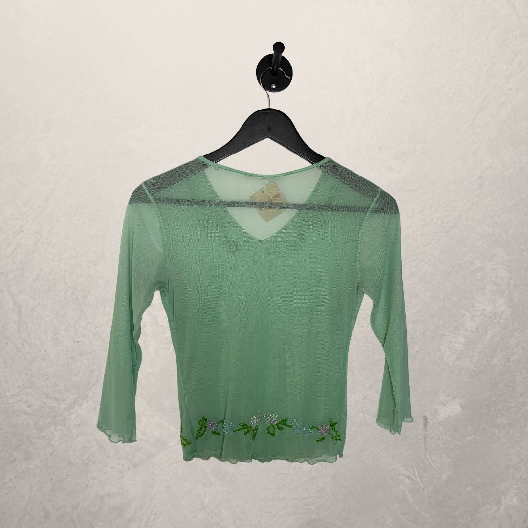 Vintage mint green beaded mesh top XS