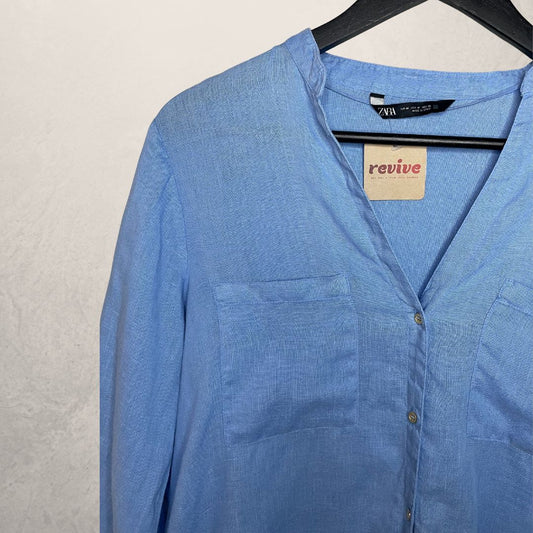 Zara blauw linnen overhemd M
