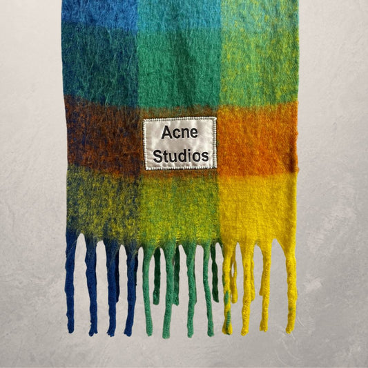 Acne Studios blauw geruite sjaal van kasjmierwolmix, 220 x 50 cm