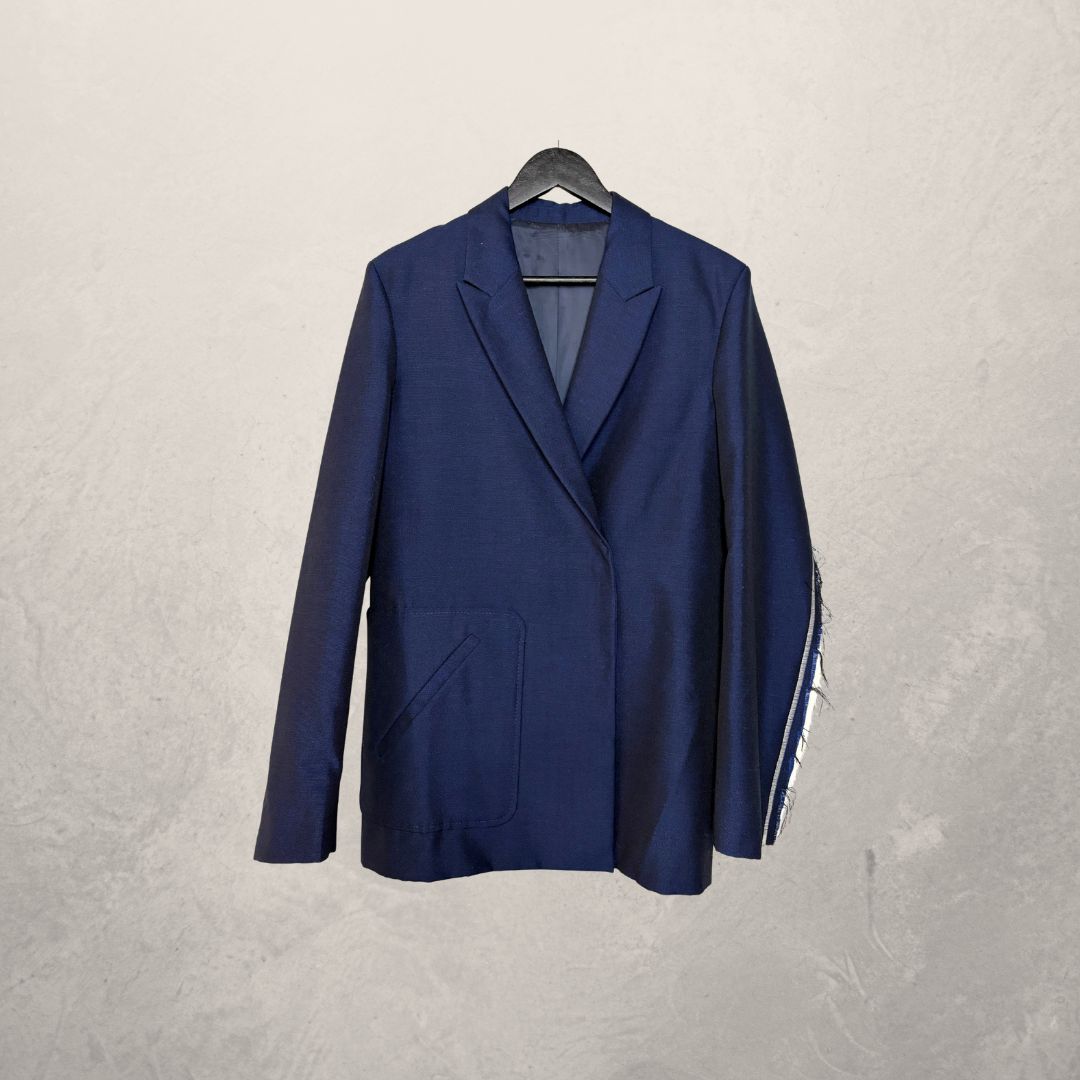Acne Studios navy oversized white raw edge blazer 36