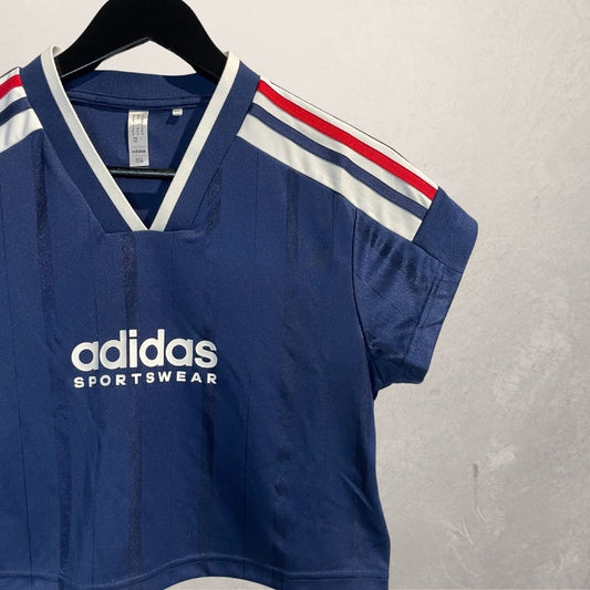 Adidas blue cropped jersey top S