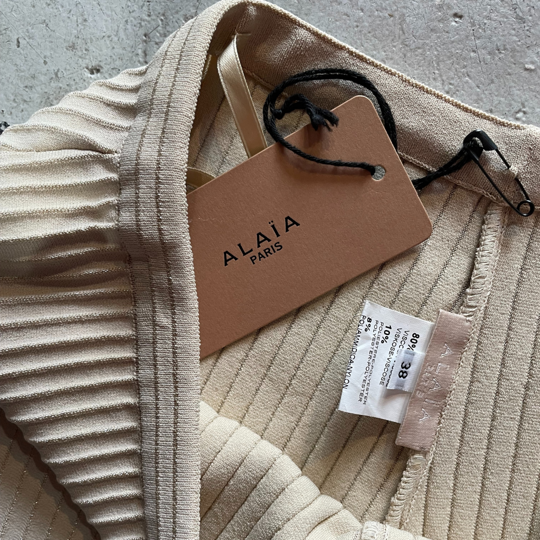 Alaïa beige gouden geplooide broek S/M