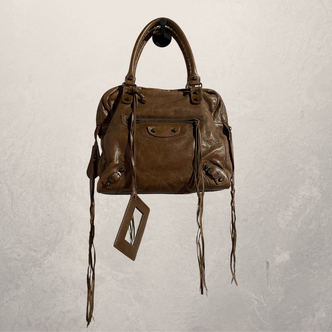 Balenciaga A4 bruine leren tas met franjes