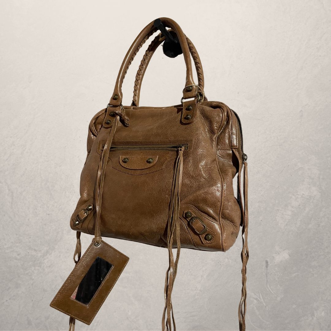 Balenciaga A4 bruine leren tas met franjes