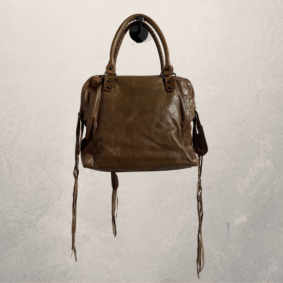 Balenciaga A4 bruine leren tas met franjes