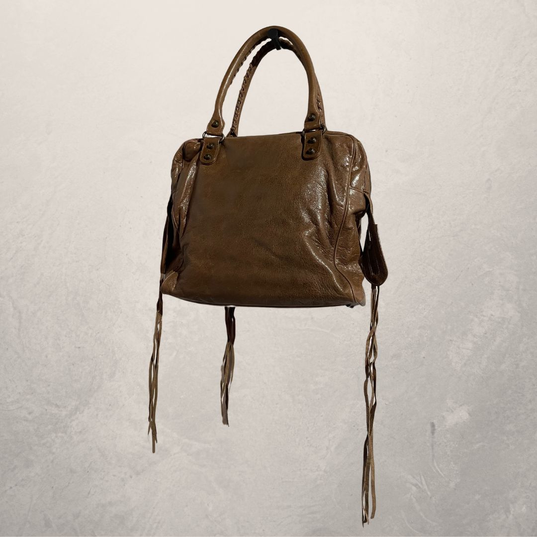 Balenciaga A4 bruine leren tas met franjes