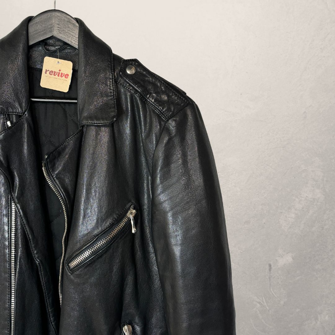 Balmain black leather biker jacket M