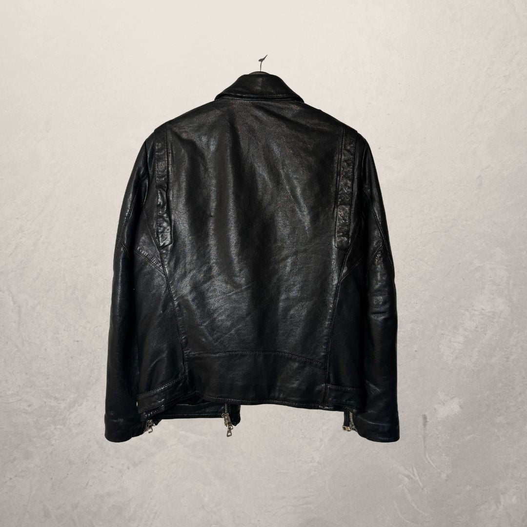 Balmain black leather biker jacket M