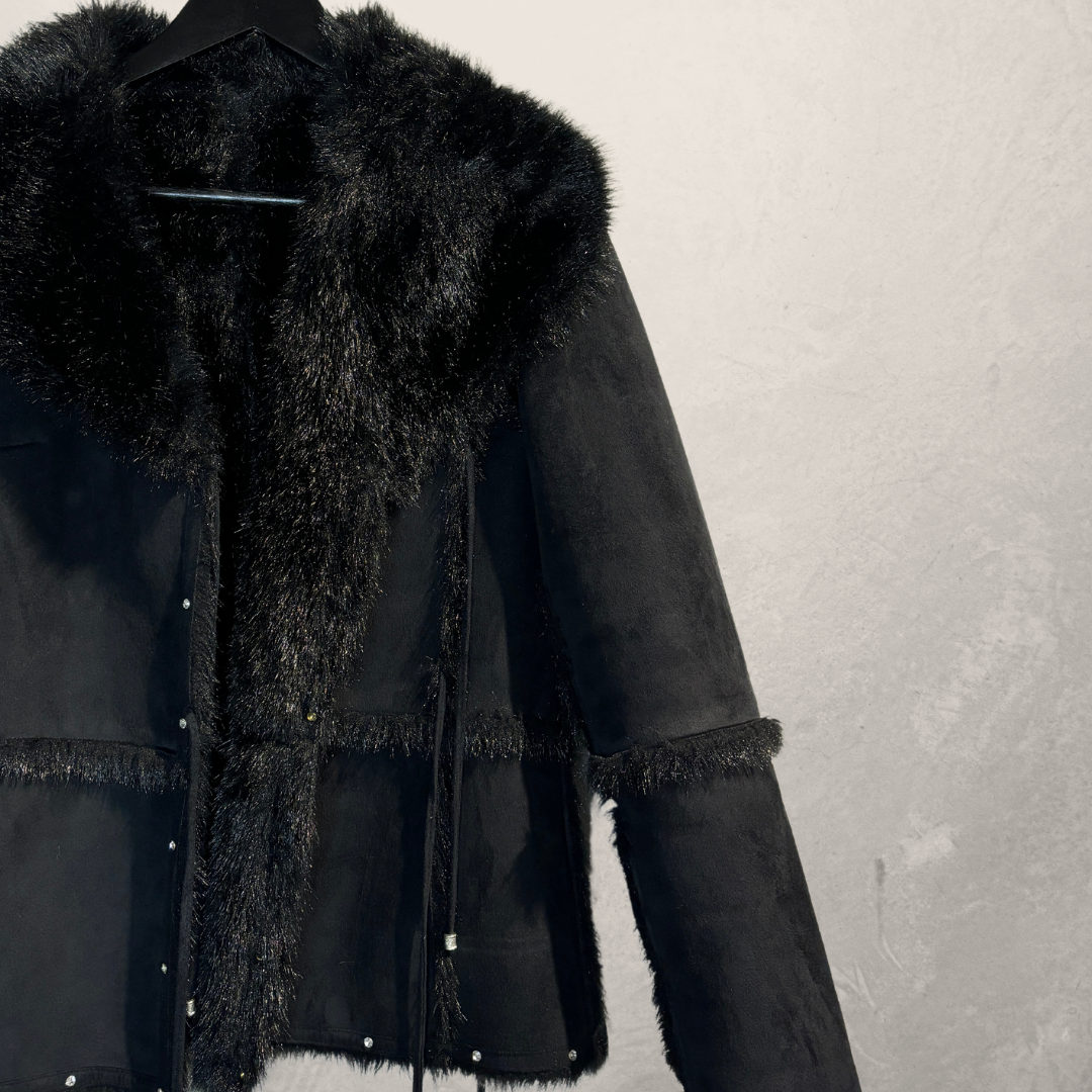 Balmain vintage black faux fur jacket S
