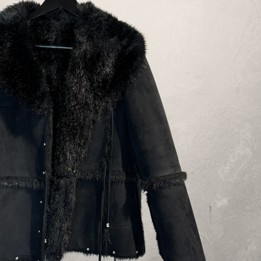Balmain vintage black faux fur jacket S