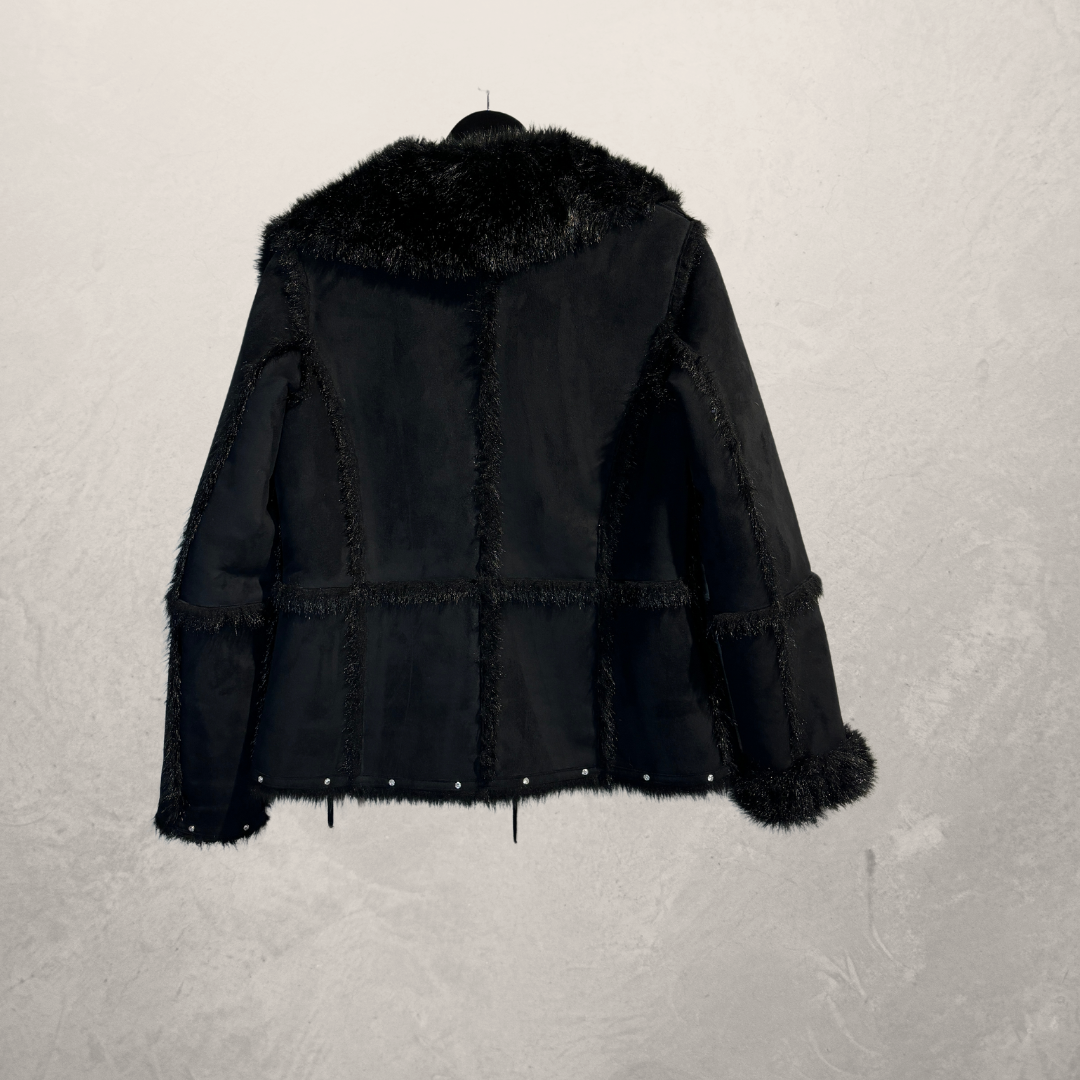 Balmain vintage black faux fur jacket S
