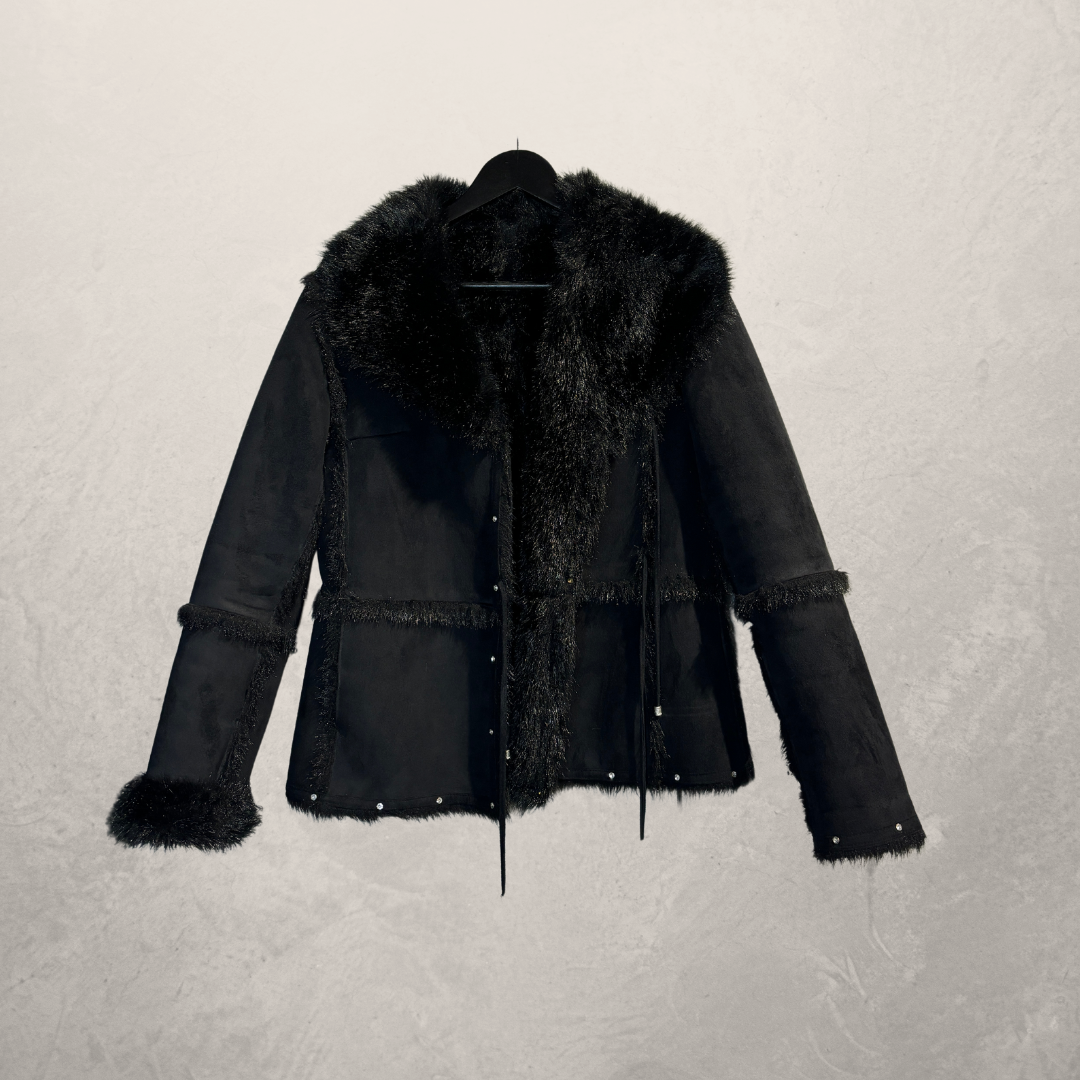 Balmain vintage black faux fur jacket S