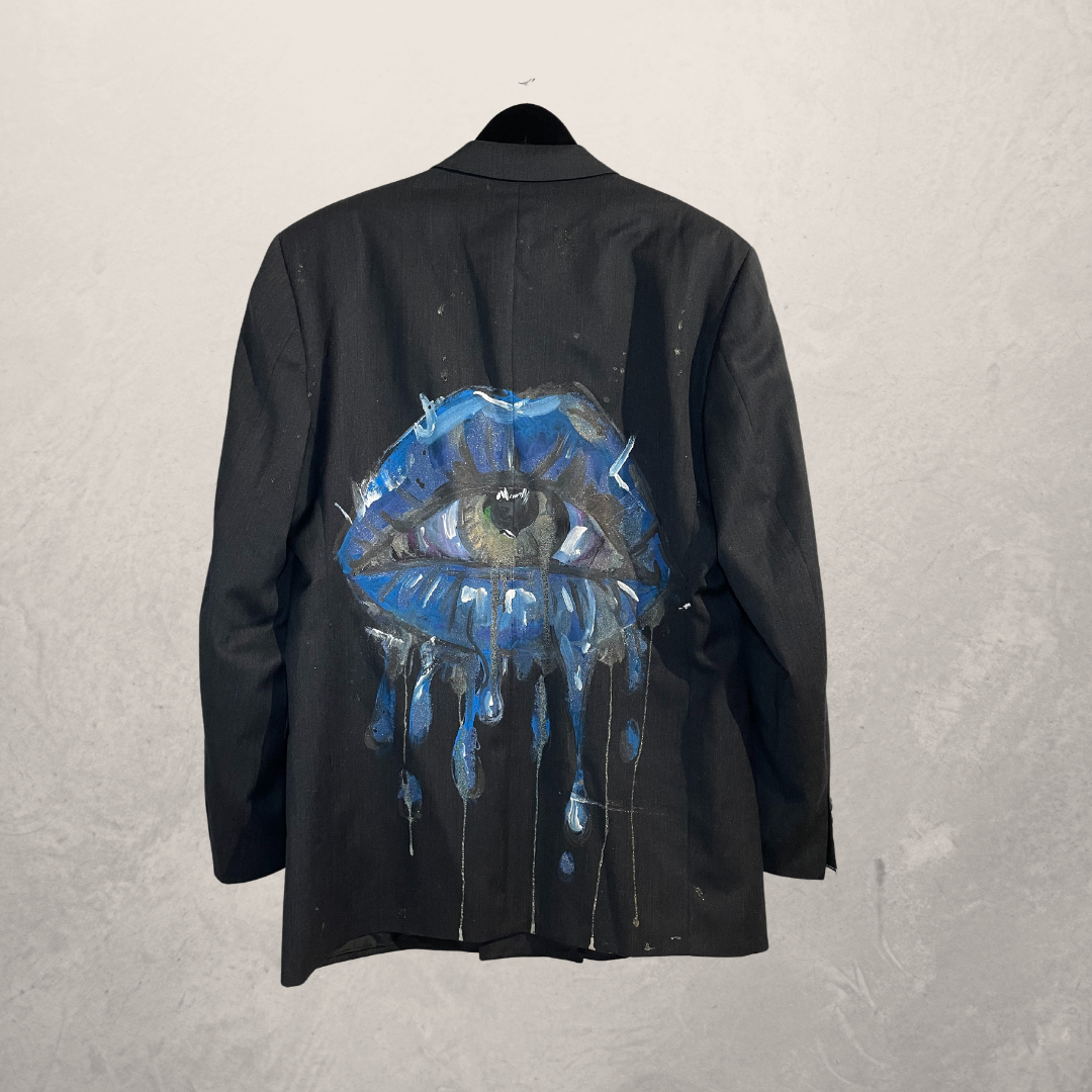 Blue lips black boyfriend blazer OS - By @M.a.r.r.art