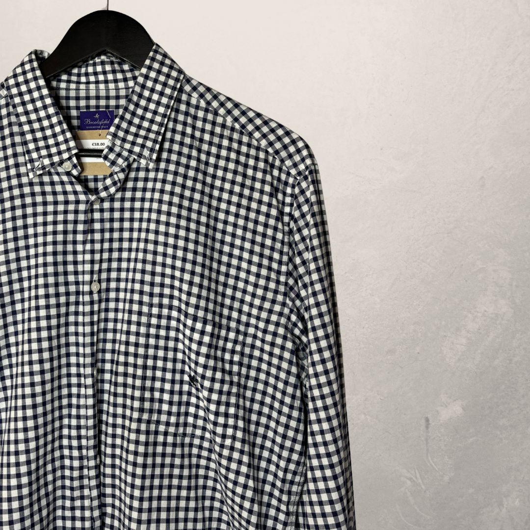 Brooksfield black white checkered shirt S