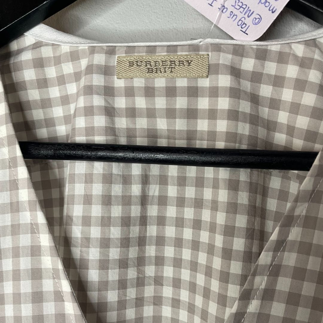 Burberry Beige and white checkered tie blouse M/L- By Mees.Makes