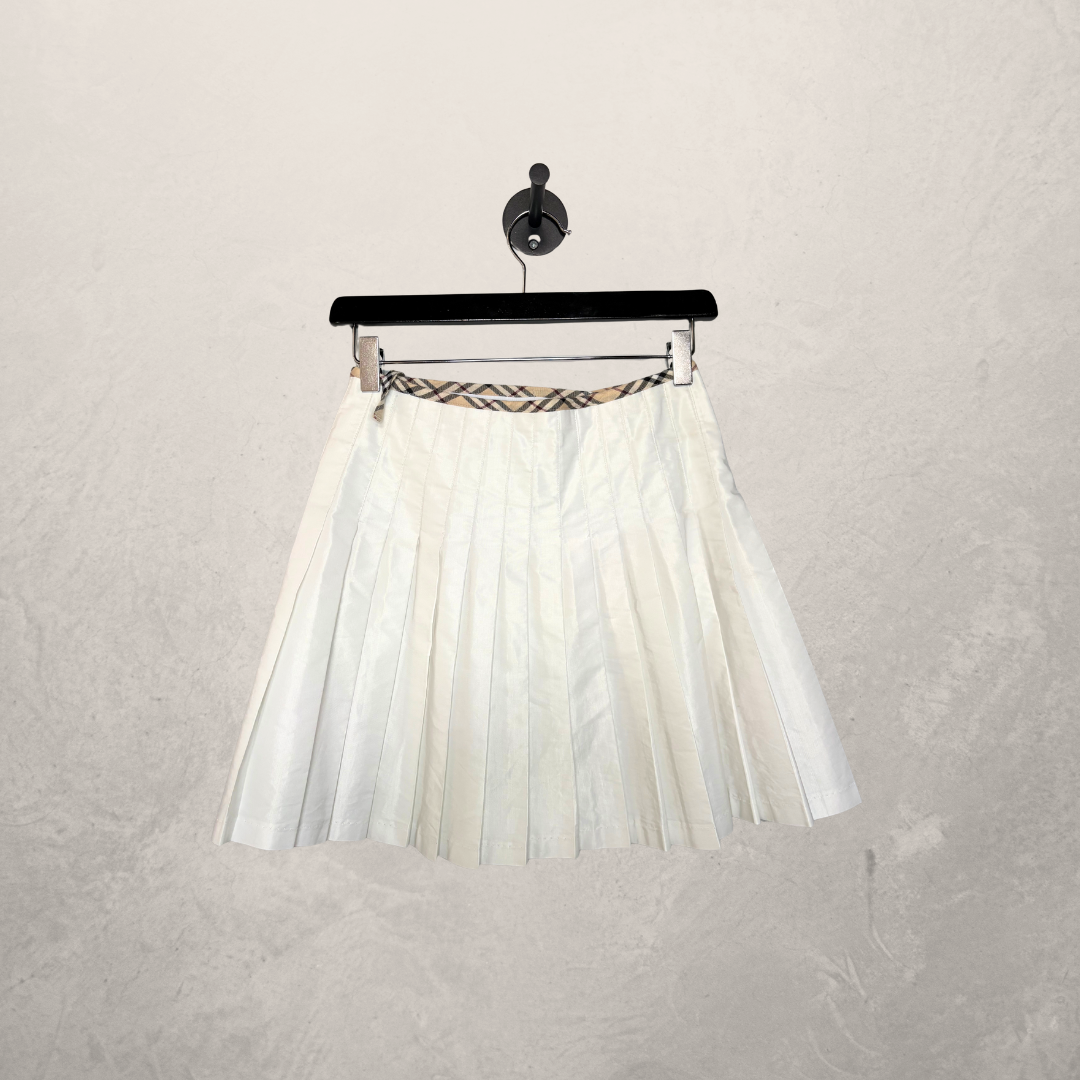 Burberry White Schoolgirl Geplooide Geruite Rok XS/S