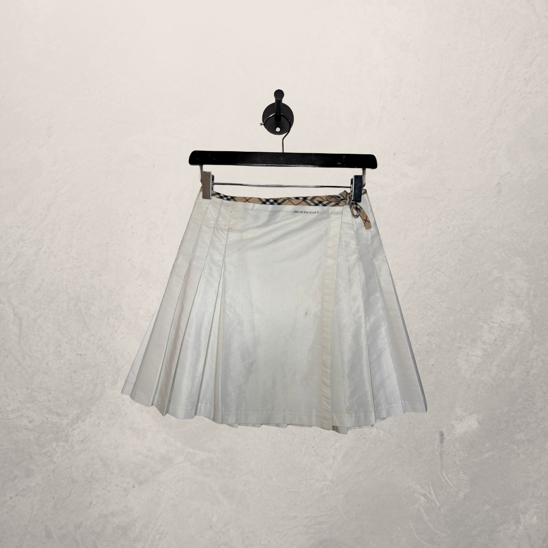 Burberry White Schoolgirl Geplooide Geruite Rok XS/S