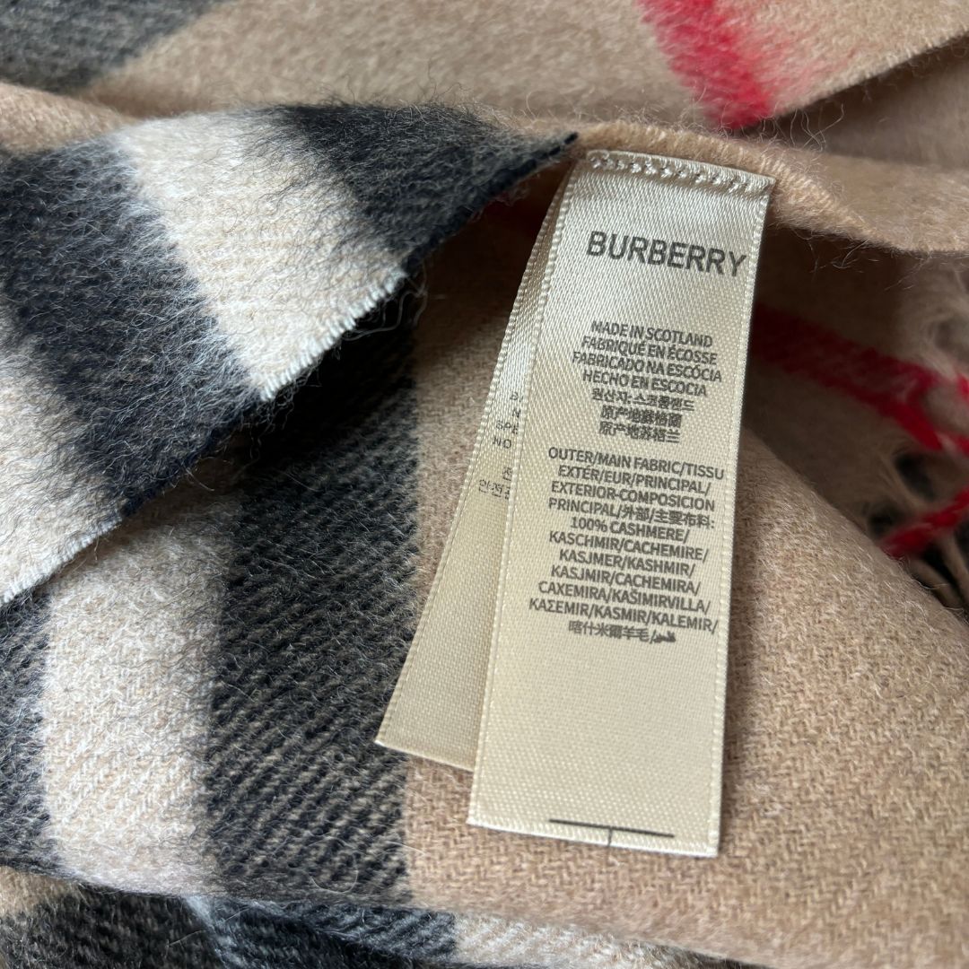 Burberry brown checkered 100% cashmere 170cm by 30 cm scarf OS