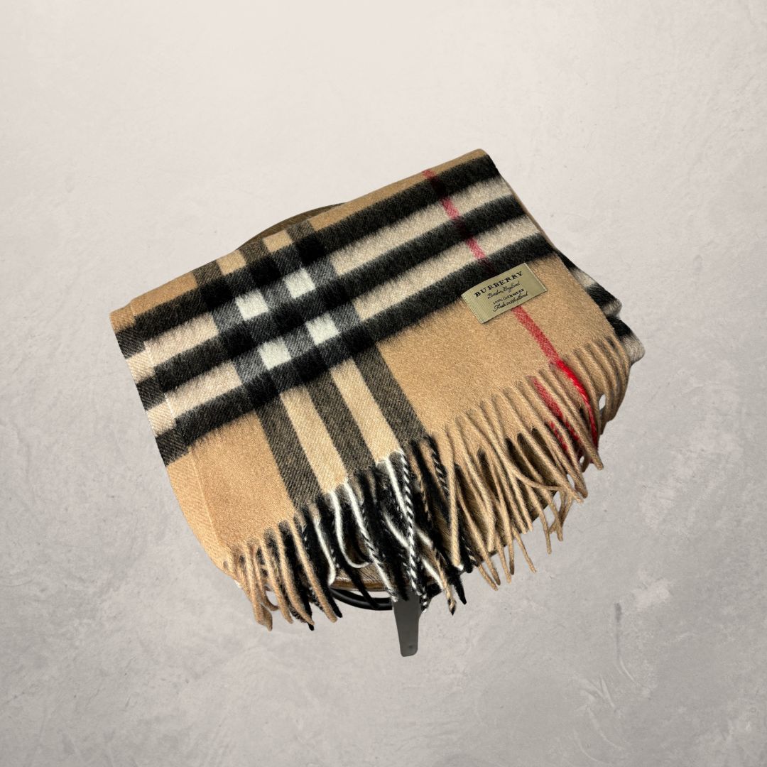 Burberry brown checkered 100% cashmere 170cm by 30 cm scarf OS