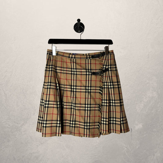 Vintage Burberry	brown plaid tartan wool skirt S