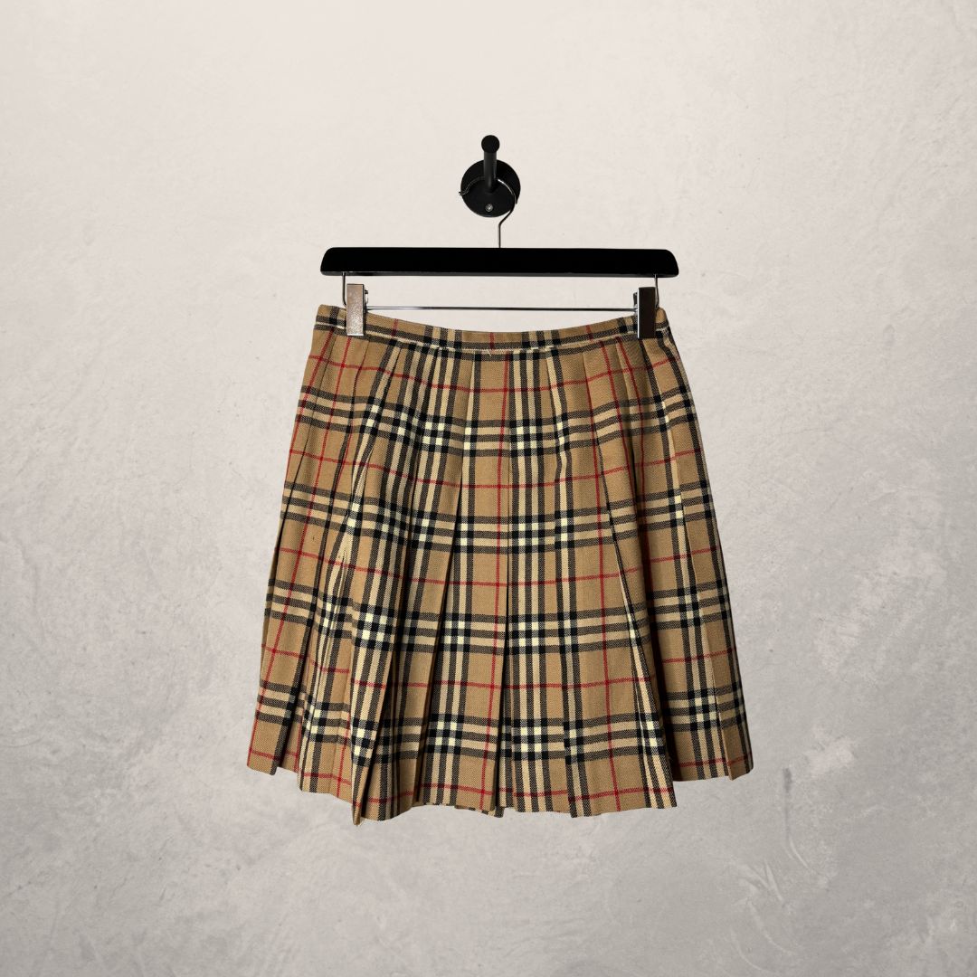 Vintage Burberry bruine geruite wollen rok maat S
