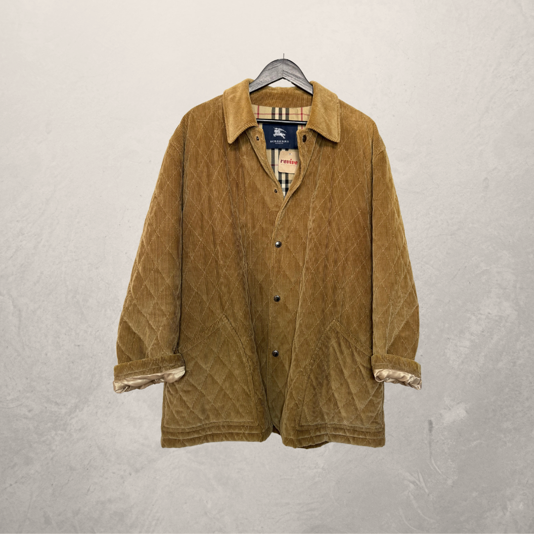 Burberry corduroy jas in beige/bruin met tartan voering maat L