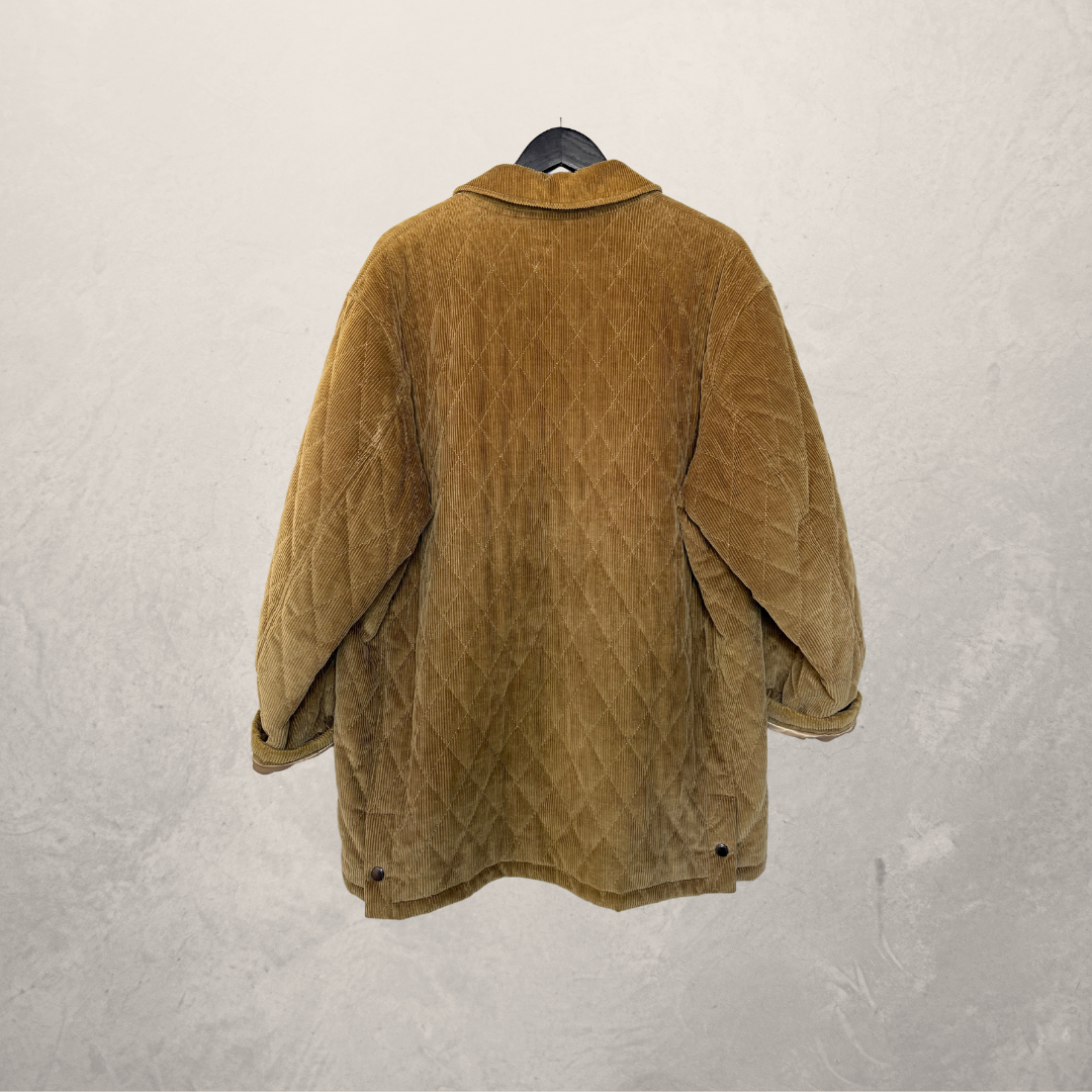 Burberry corduroy jas in beige/bruin met tartan voering maat L