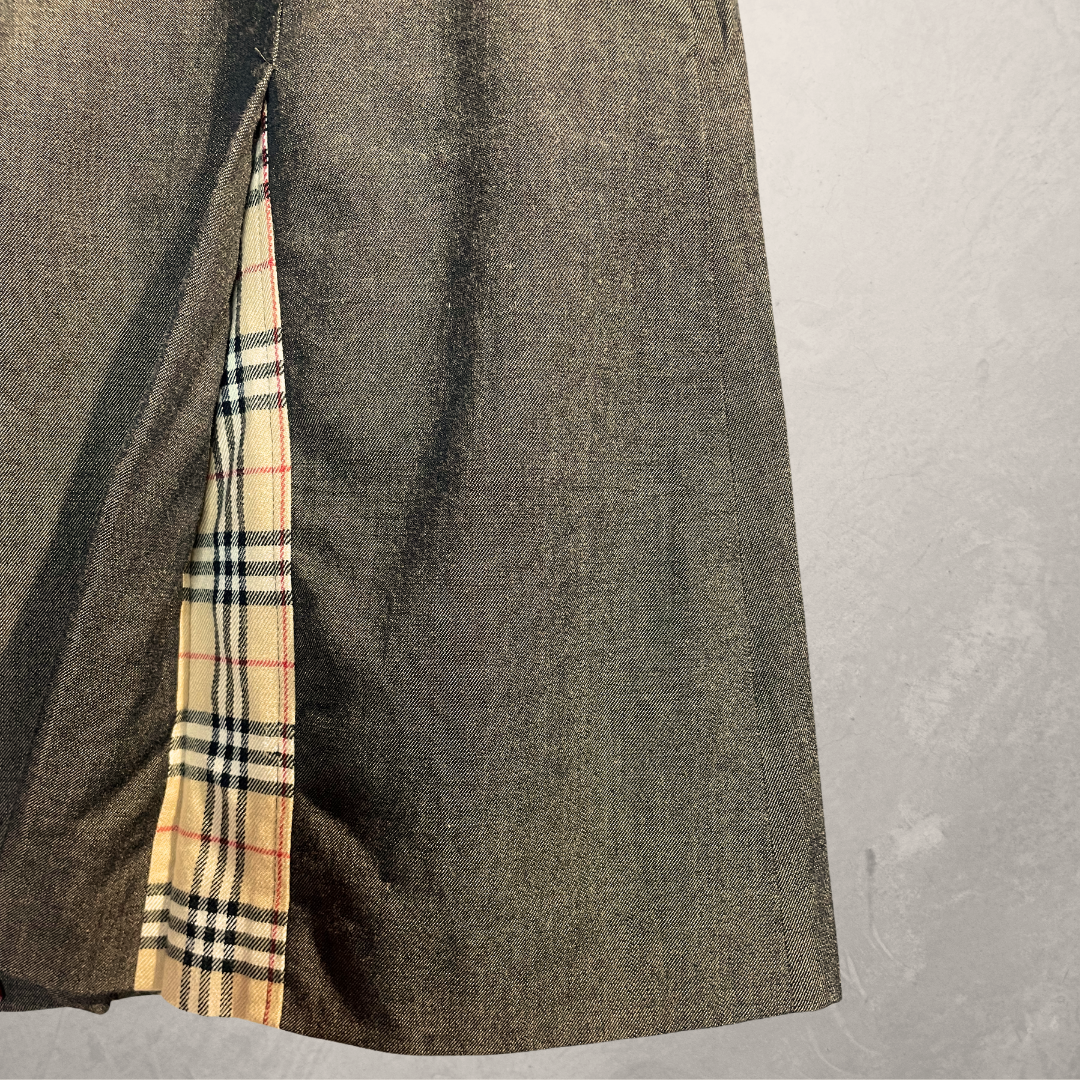 Burberry gouden vintage wollen beige geruite geprinte rok S