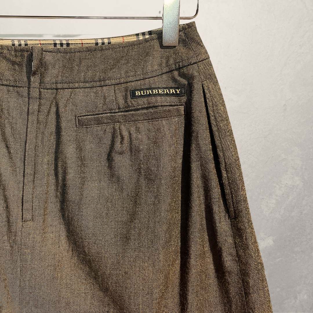 Burberry gouden vintage wollen beige geruite geprinte rok S