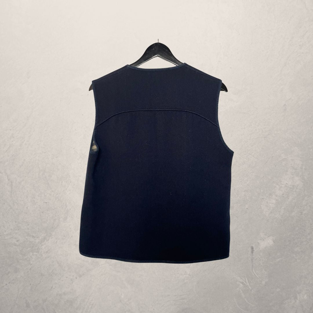 Burberry navy wool gilet tartan lining M