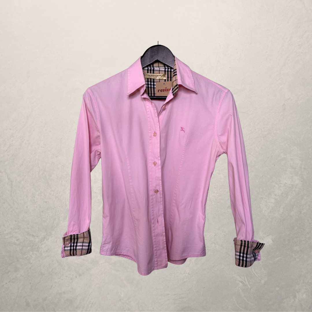 Burberry roze ls tartan mouw shirt M (goed)