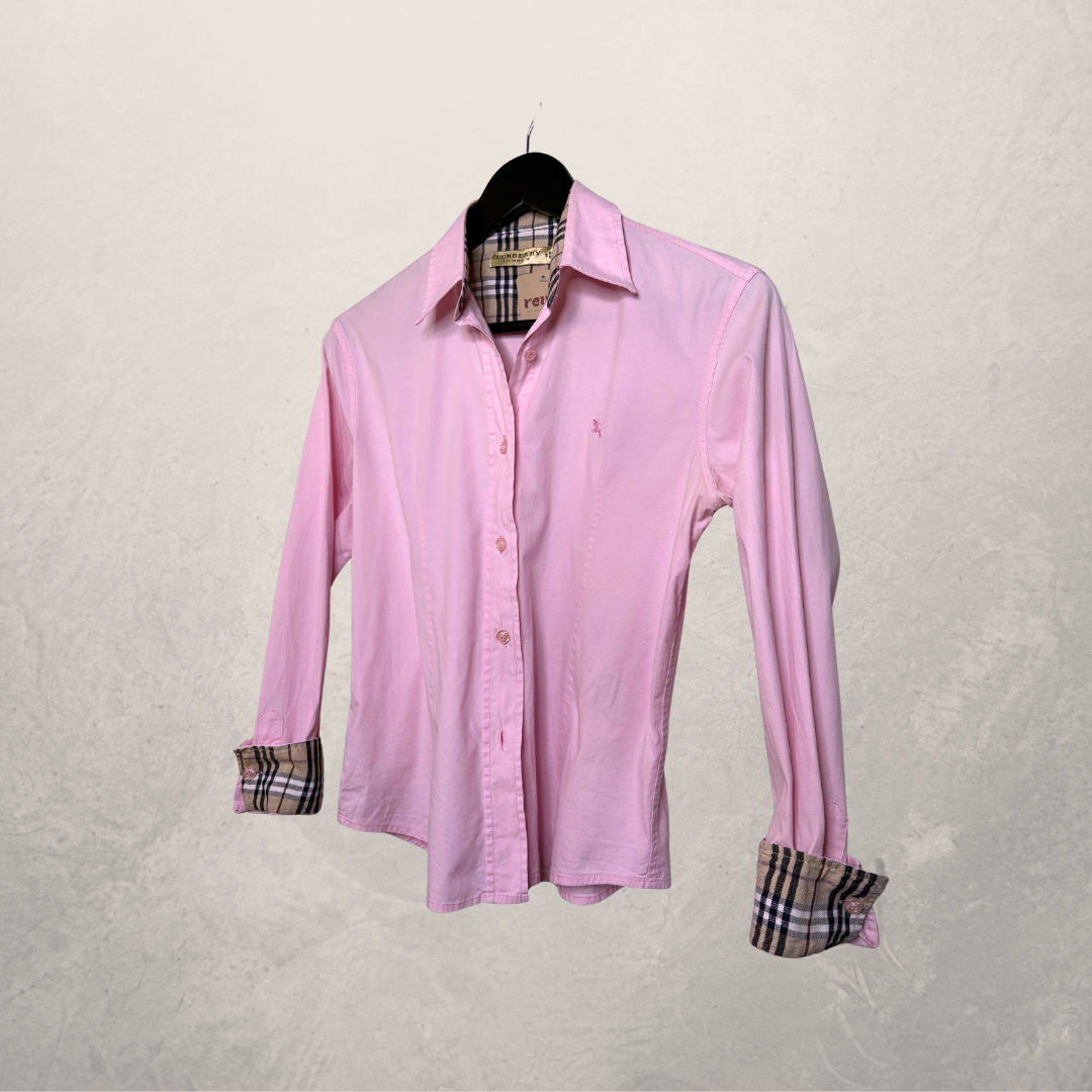 Burberry roze ls tartan mouw shirt M (goed)