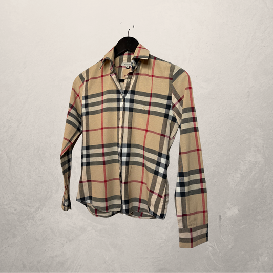 Burberry beige Schotse ruit lange mouwen overhemd S
