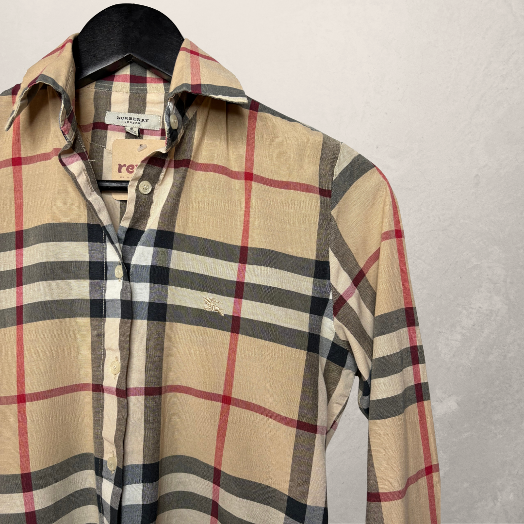 Burberry beige Schotse ruit lange mouwen overhemd S