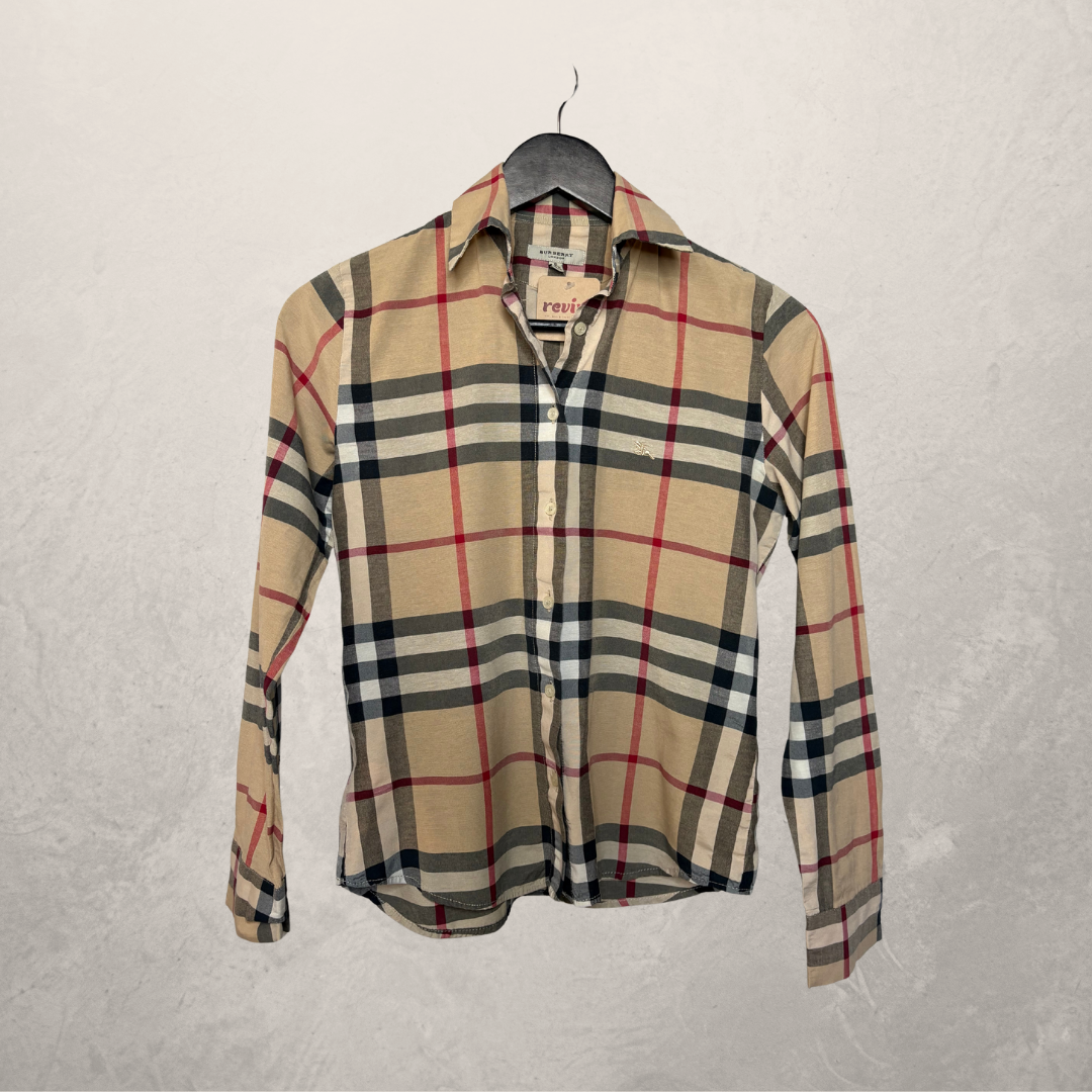 Burberry beige Schotse ruit lange mouwen overhemd S