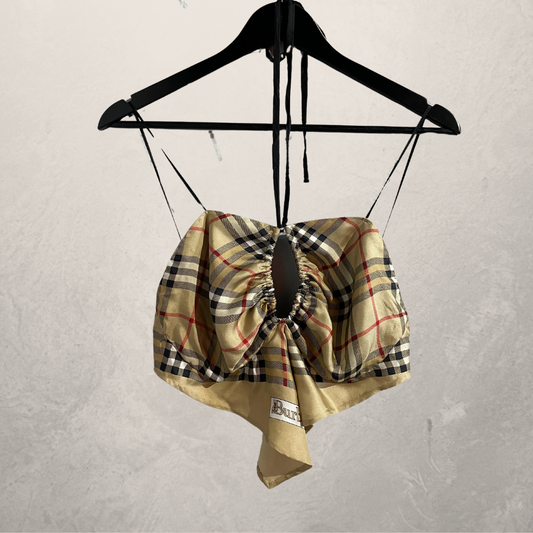 "Burberry" tartan 100% silk ruched bust top- by @Home_is_a_Runway