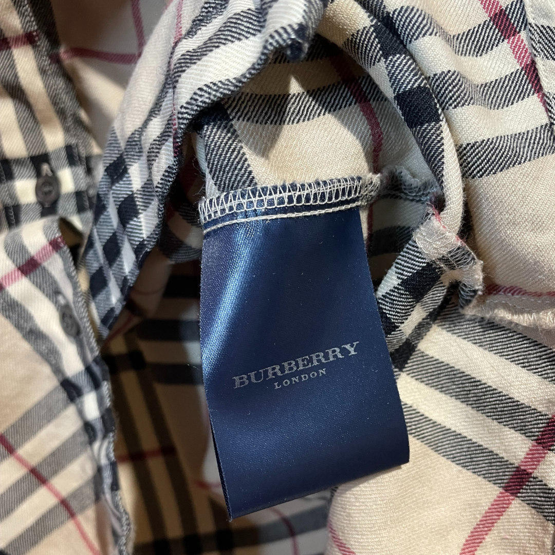 Burberry vintage beige geruit 3/4 mouw overhemd S