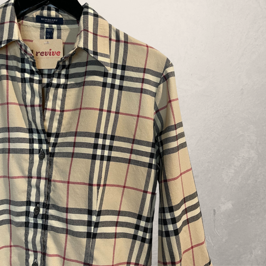 Burberry vintage beige check 3/4 length sleeve shirt S