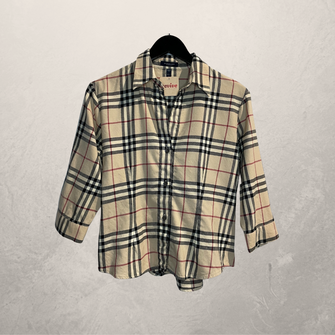 Burberry vintage beige geruit 3/4 mouw overhemd S